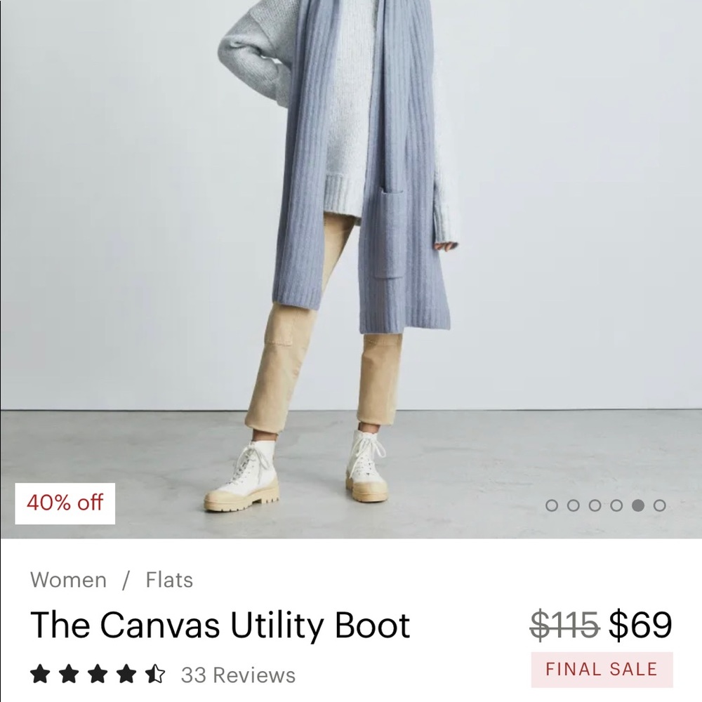 NWT Everlane Canvas Utility Boot in “Canvas” Colorway Size 8